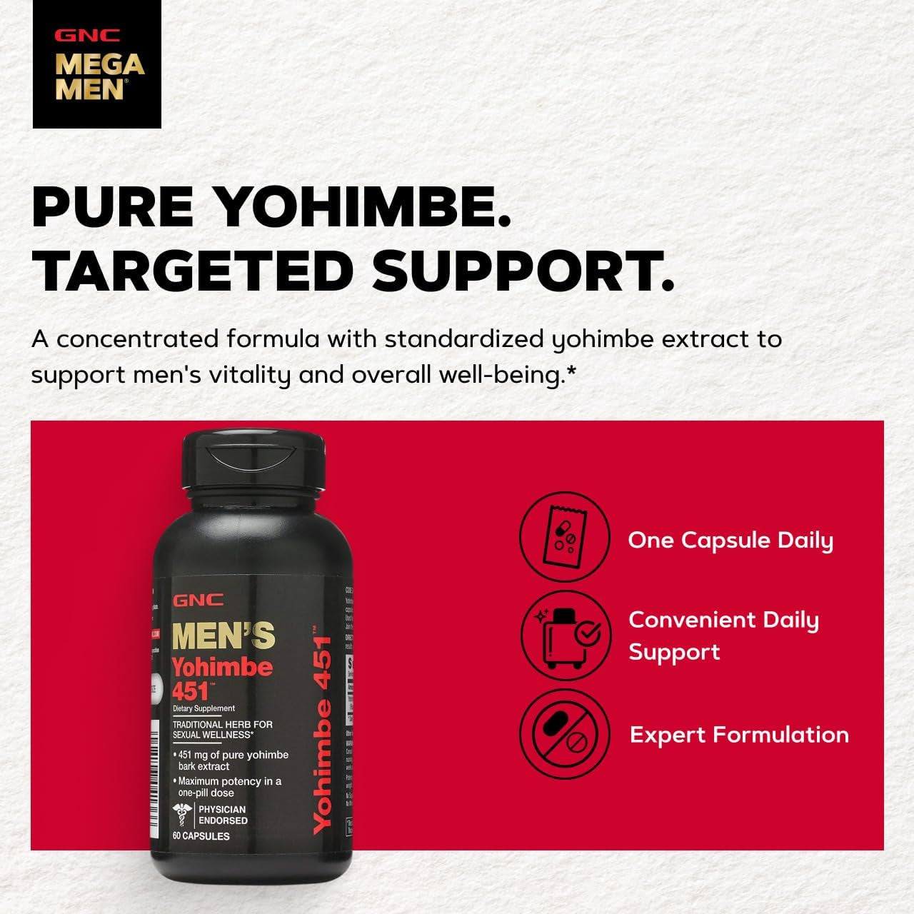GNC Men'S Yohimbe 451, Pure Extract, 60 Capsules