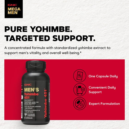 GNC Men'S Yohimbe 451, Pure Extract, 60 Capsules