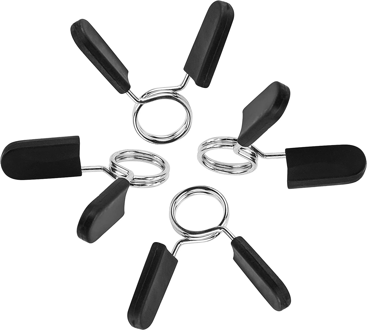 EastyGold 1-inch barbell clamps and spring clips securing weight plates on a standard barbell for strength training.