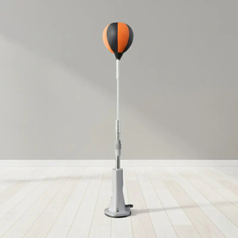 Adjustable boxing reflex ball with suction cup base, steel spring, and hand-eye coordination training for home gym boxing workouts.