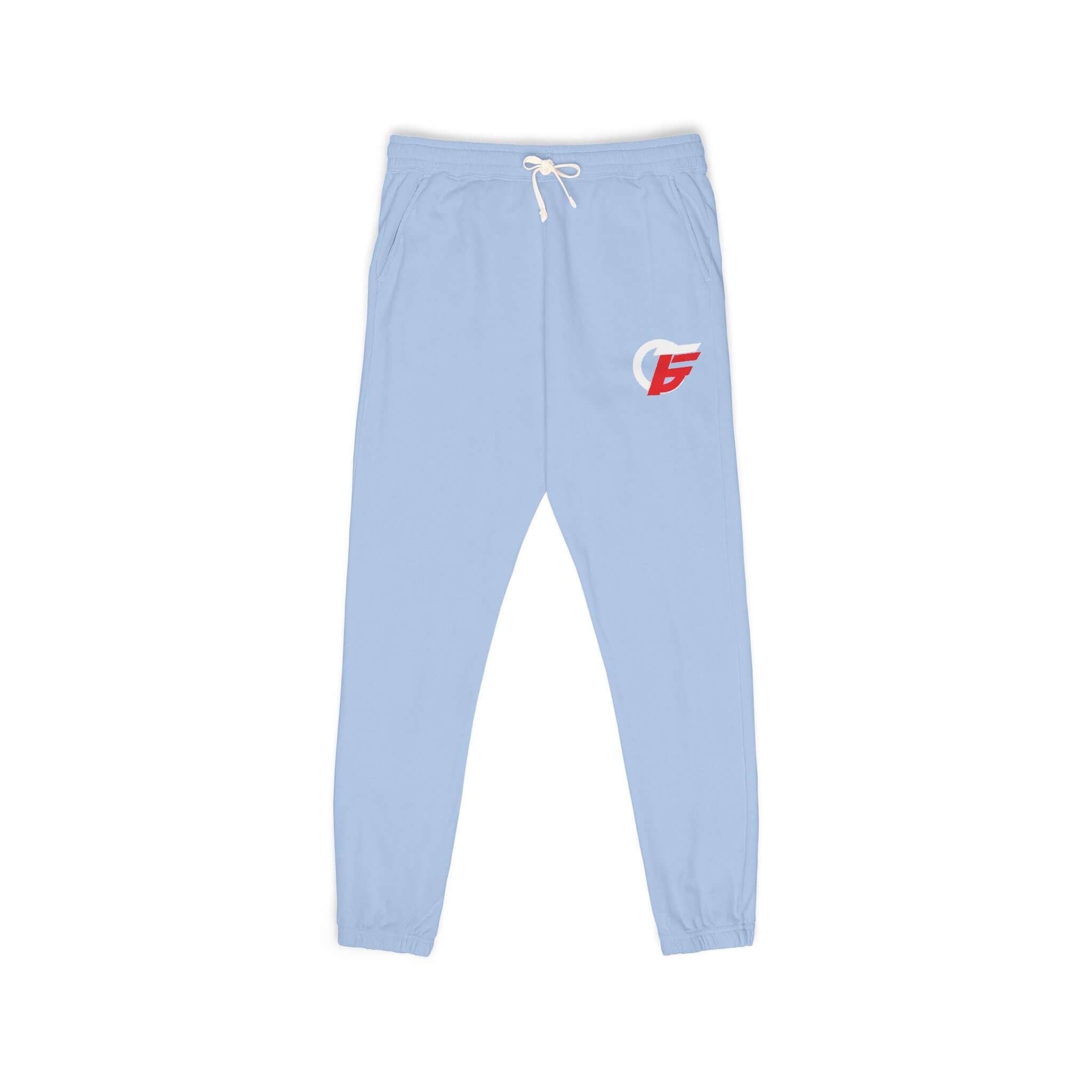 Gamer graphic fleece sweatpants in hydrangea color, perfect for home workouts and gym sessions.