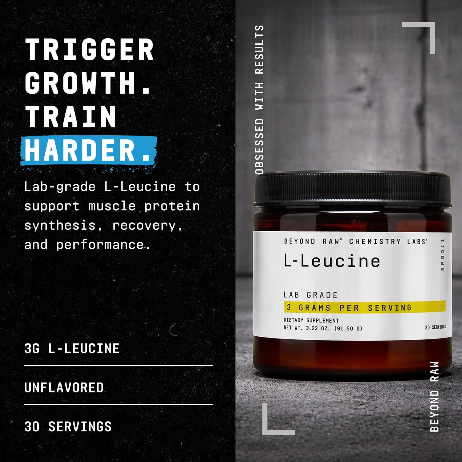 BEYOND RAW Chemistry Labs L-Leucine Powder, Fuels Muscles, 30 Servings