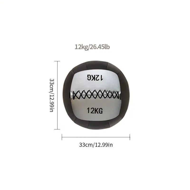 12kg Non-Slip Fitness Ball for home workouts, showing dimensions and weight specification.