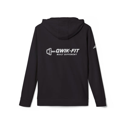 White Adidas hoodie with Qwik-Fit logo athletic pullover, featuring a comfortable fit and casual style.