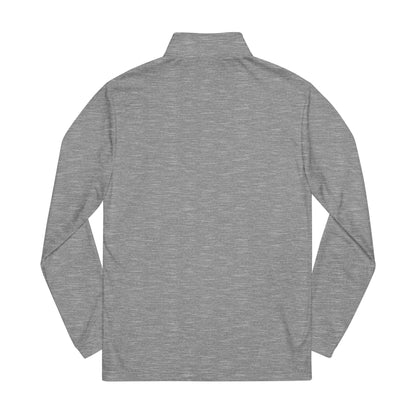 Embroidered soccer crest quarter-zip sweatshirt by Printify, featuring a detailed sports emblem on a navy pullover.