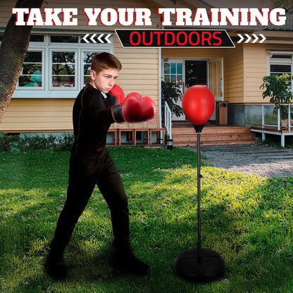 Adjustable Youth Punching Bag with Stand for Teens & Adults – 58" Reflex Boxing Training Set with Gloves & Pump, Standing Boxing Equipment for Beginner Training, Sports Gift for Home Fitness Training