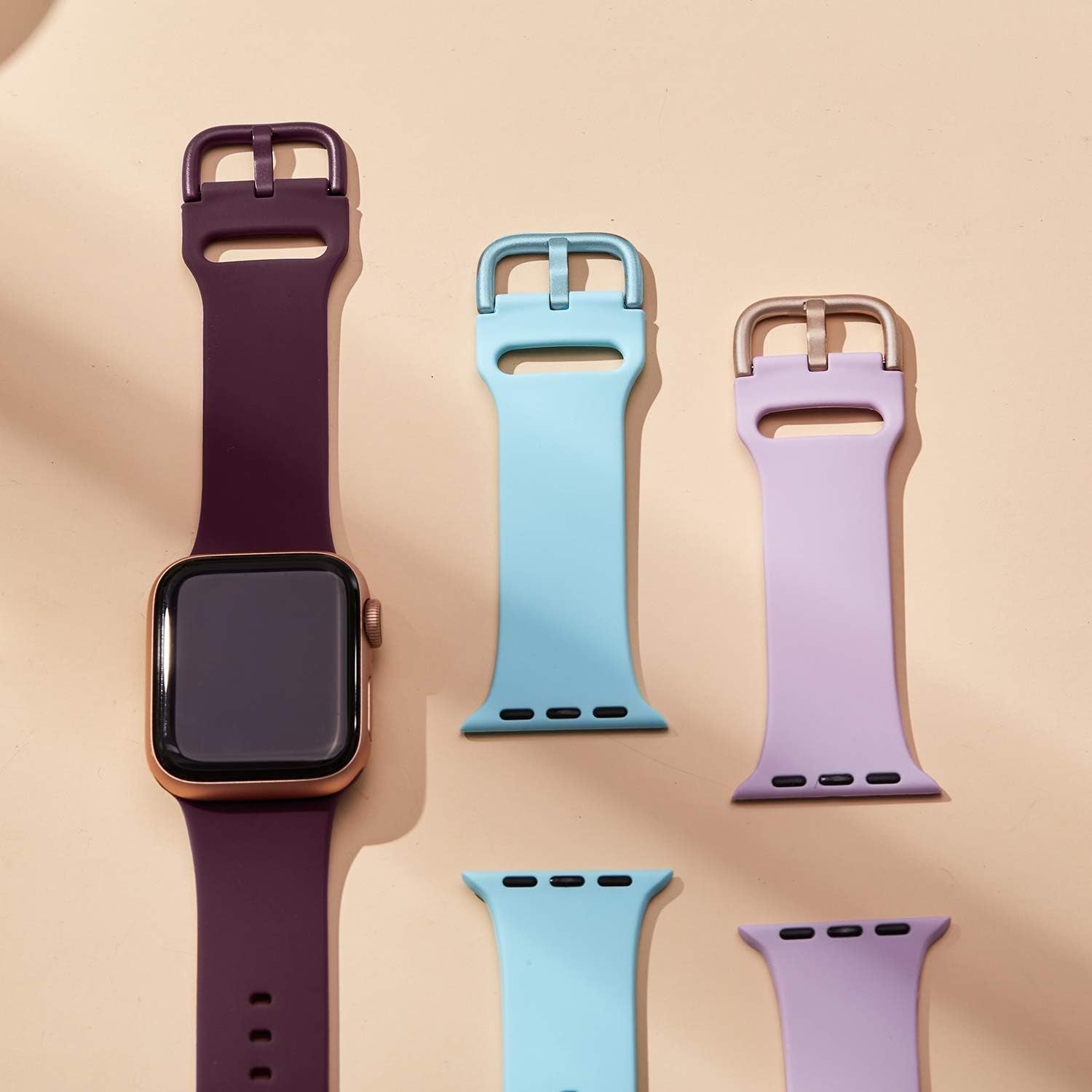 Soft silicone sport band compatible with Apple Watch Series 1-11, SE, Ultra, in black with classic clasp for men and women.