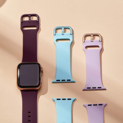 Soft silicone sport band compatible with Apple Watch Series 1-11, SE, Ultra, in black with classic clasp for men and women.