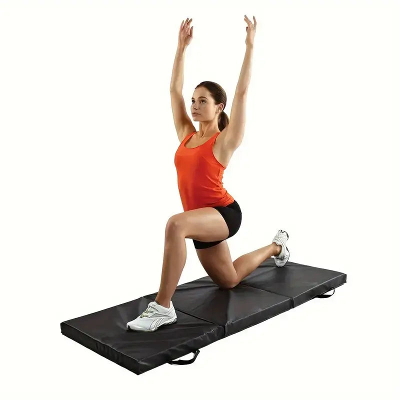 Woman exercising on an anti-tear balance mat, showcasing its durability and flexibility for home workouts.