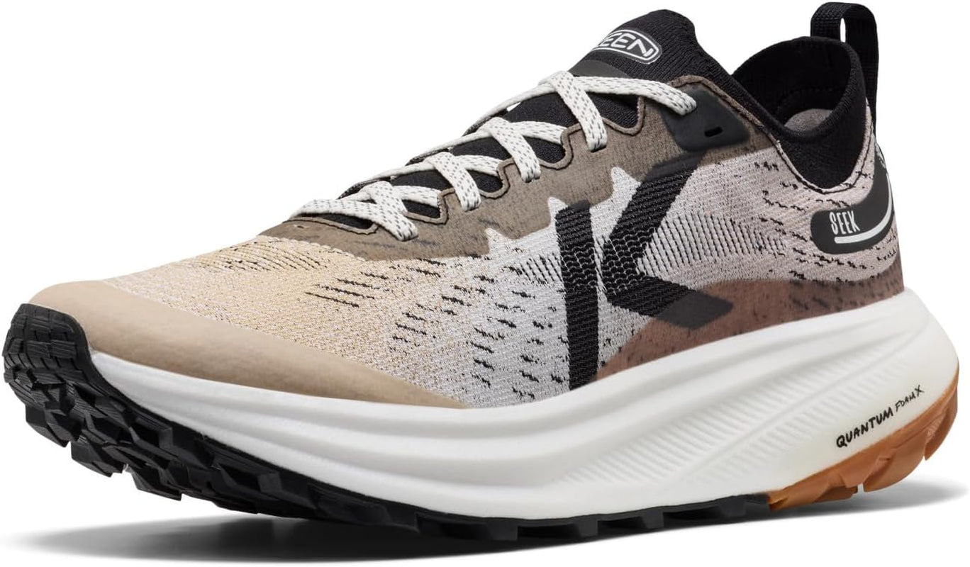 KEEN Seek Trail Running Shoes in black with rugged outsole and breathable mesh upper for outdoor trail running and hiking.