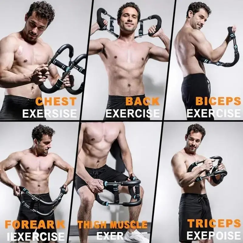 Fitness Essentials heavy-duty steel power twister with U-shaped arms for chest and arm strength training at home gym.