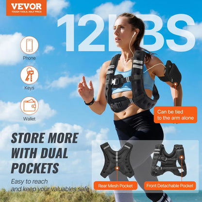 【Dealsforyoudays】Vevor Weighted Vest, 12 Lbs Weight Vest with Reflective Stripe, Adjustable Buckle Body Weight Vest for Men Women, Workout Equipment for Strength Training, Running, Jogging, Fitness, and Weight Loss