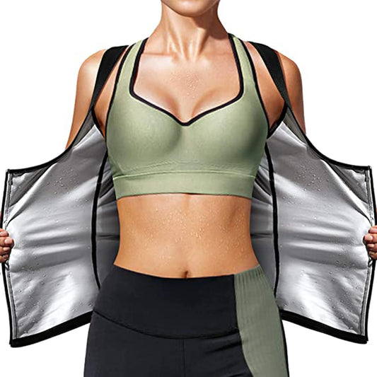 Women's sauna shaper vest showcasing an innovative design for enhanced workout performance and sweating.