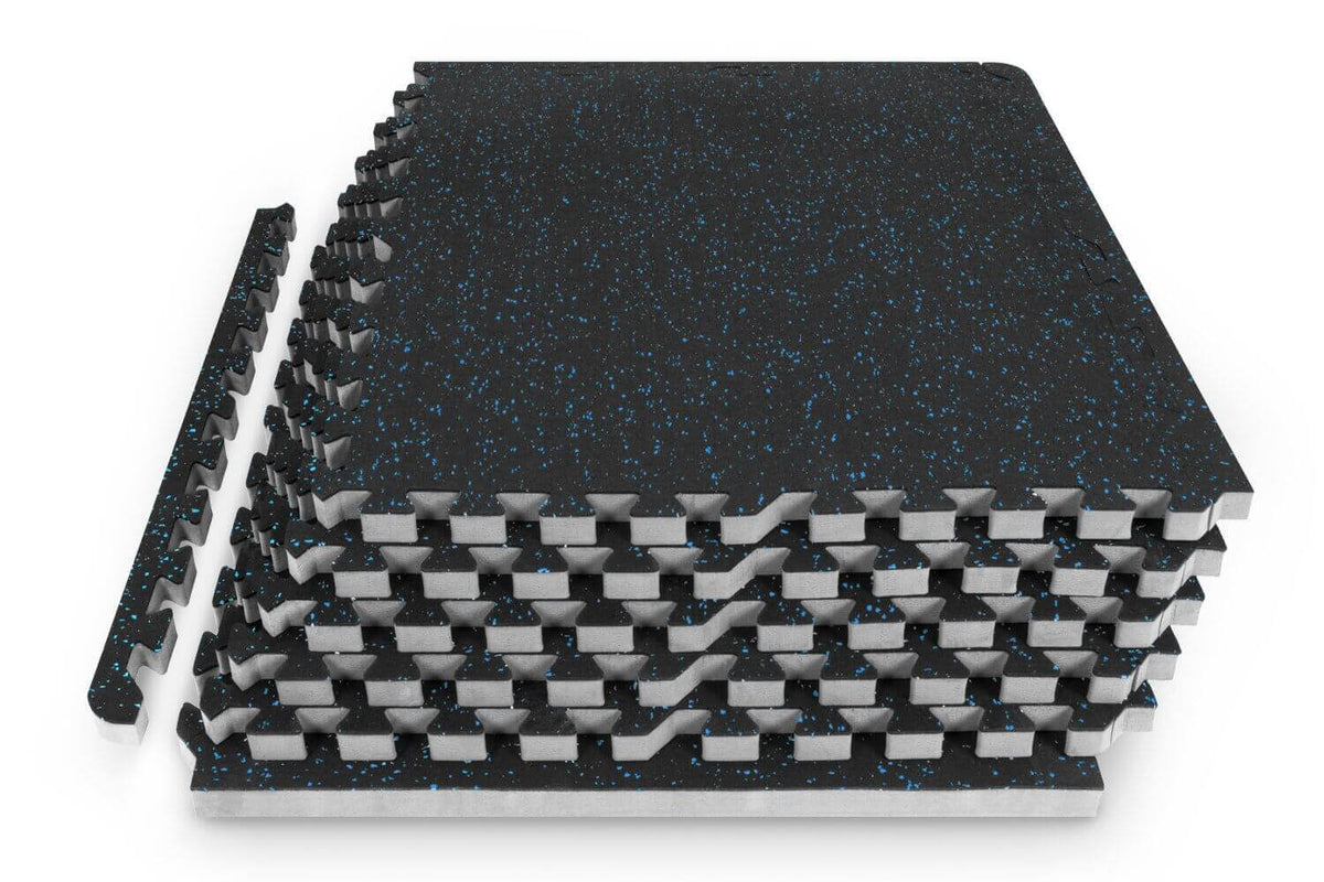 Rubber Top Exercise Puzzle Mat 0.75in 24sqft with interlocking edges for home workouts and gym use.