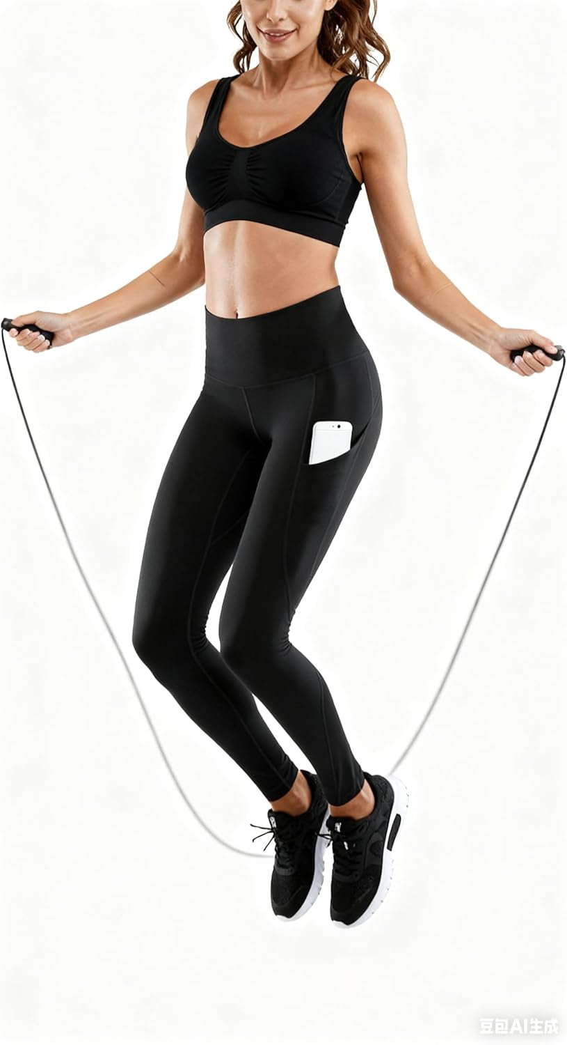 Lingswallow high waist yoga pants with pockets, tummy control, and four-way stretch for workout and running activities.