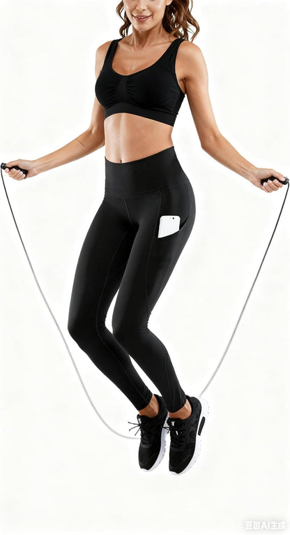 Lingswallow high waist yoga pants with pockets, tummy control, and four-way stretch for workout and running activities.
