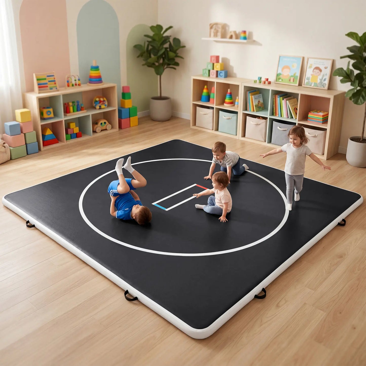 Inflatable wrestling mat 10ft x 13ft, PVC portable mat with circles, 4-inch thick for martial arts, BJJ, MMA, and Judo training.