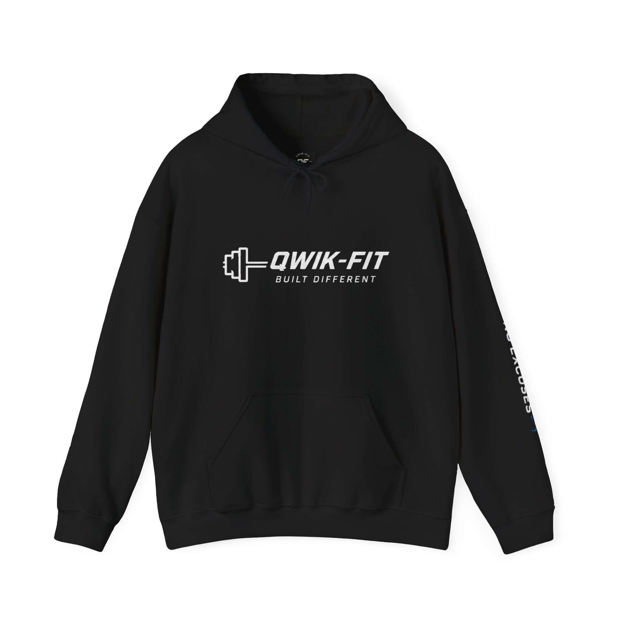 Qwik-Fit Built Different Hoodie in black, a comfortable athletic hoodie designed for versatile everyday wear.