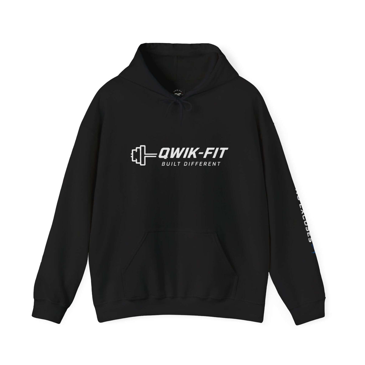 Qwik-Fit Built Different Hoodie in black, a comfortable athletic hoodie designed for versatile everyday wear.