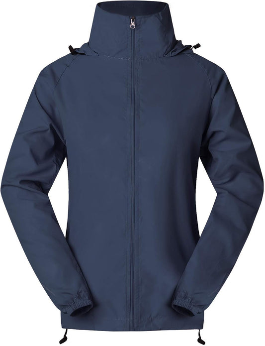 Spmor women's lightweight waterproof jacket, packable windbreaker coat suited for running and outdoor activities.
