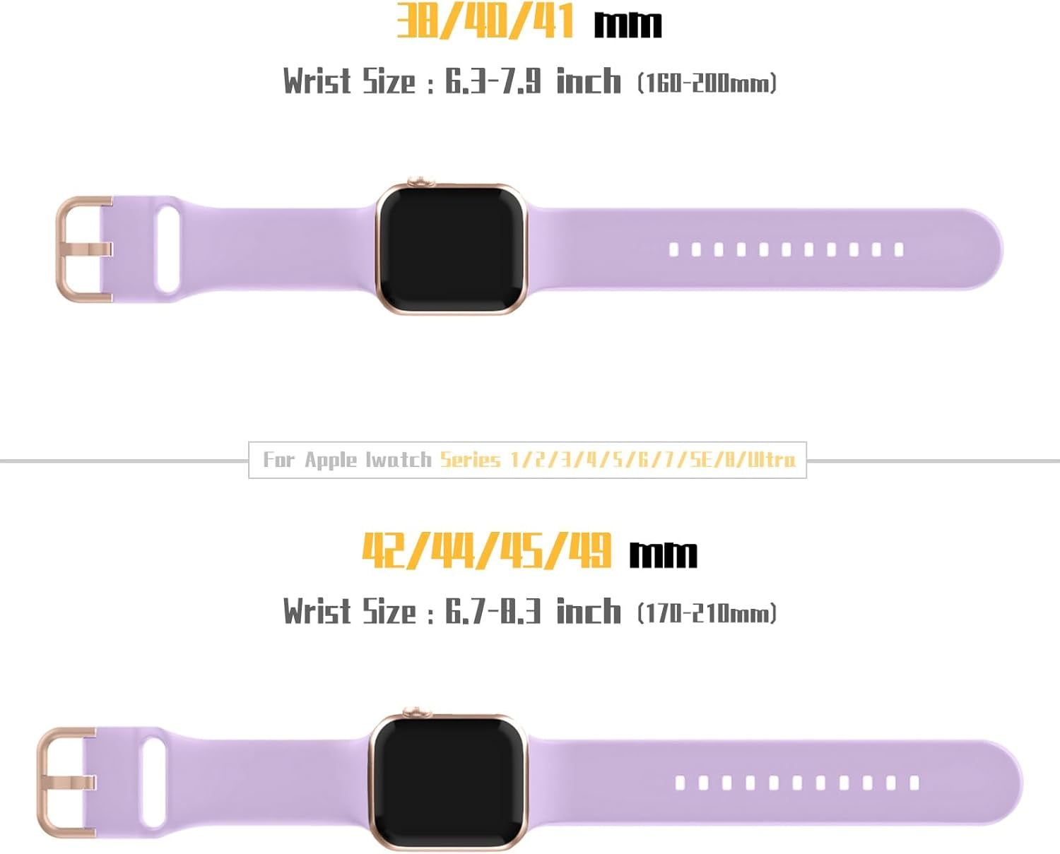 Soft silicone Recoppa sport band for Apple Watch, 38mm to 49mm, with classic clasp, compatible with Series 1-11, SE, Ultra.