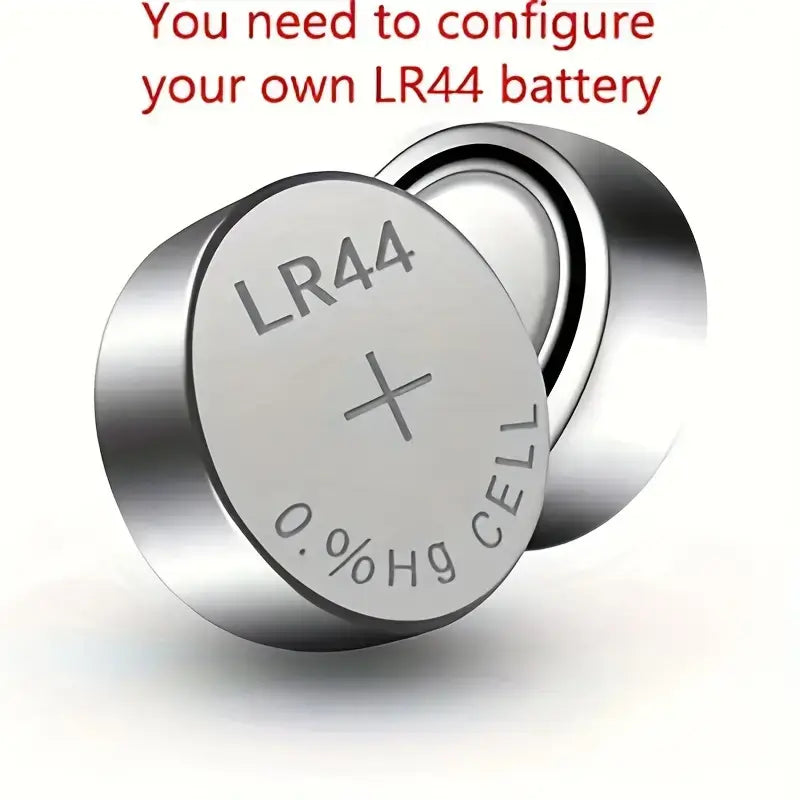 LR44 battery configuration detail with metal design showcasing its specifications and instructions.