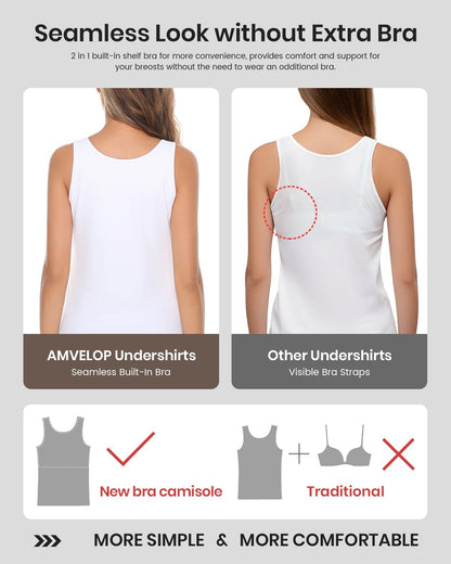 AMVELOP women's cotton tank tops with built-in shelf bra, layering undershirts, 2-3 pack, soft and comfortable for everyday wear.