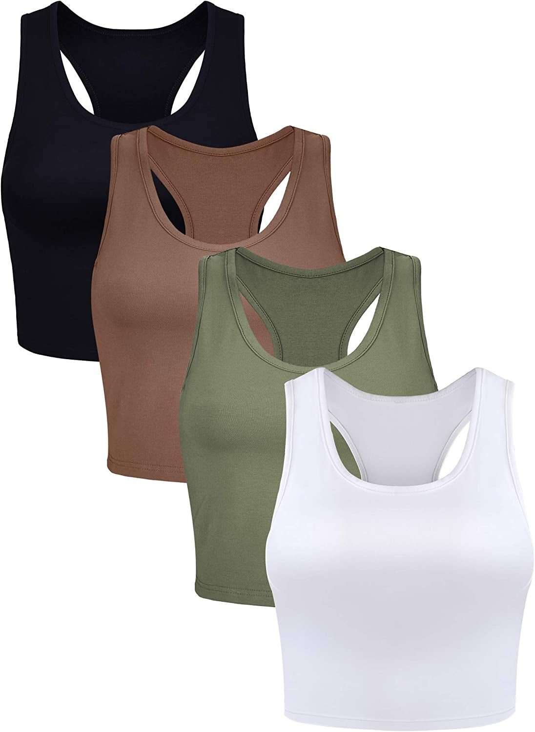 Geyoga women's sleeveless racerback sport tank tops set, basic workout crop tops for yoga and running, black and gray colors.