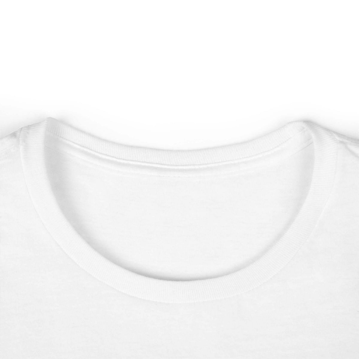 Close-up of the neckline of a Women's Softstyle Tee Shirt, showcasing its comfortable fit for everyday wear and athletic use.