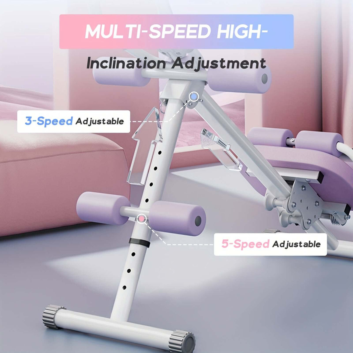 Adjustable abdominal workout machine features multi-speed high-inclination adjustment for effective full body training.