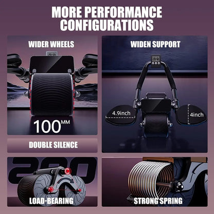 Ab Roller Wheel with elbow support for abdominal workouts, featuring digital timer and full-body core exercise equipment for home gym.