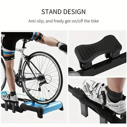 Quiet Indoor Cycling Trainer Rollers - Adjustable Resistance(Blue)-2
