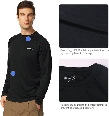 Baleaf men's UPF 50+ sun protection long sleeve rash guard shirt with quick-dry, 4-way stretch fabric for fishing, swimming, surfing