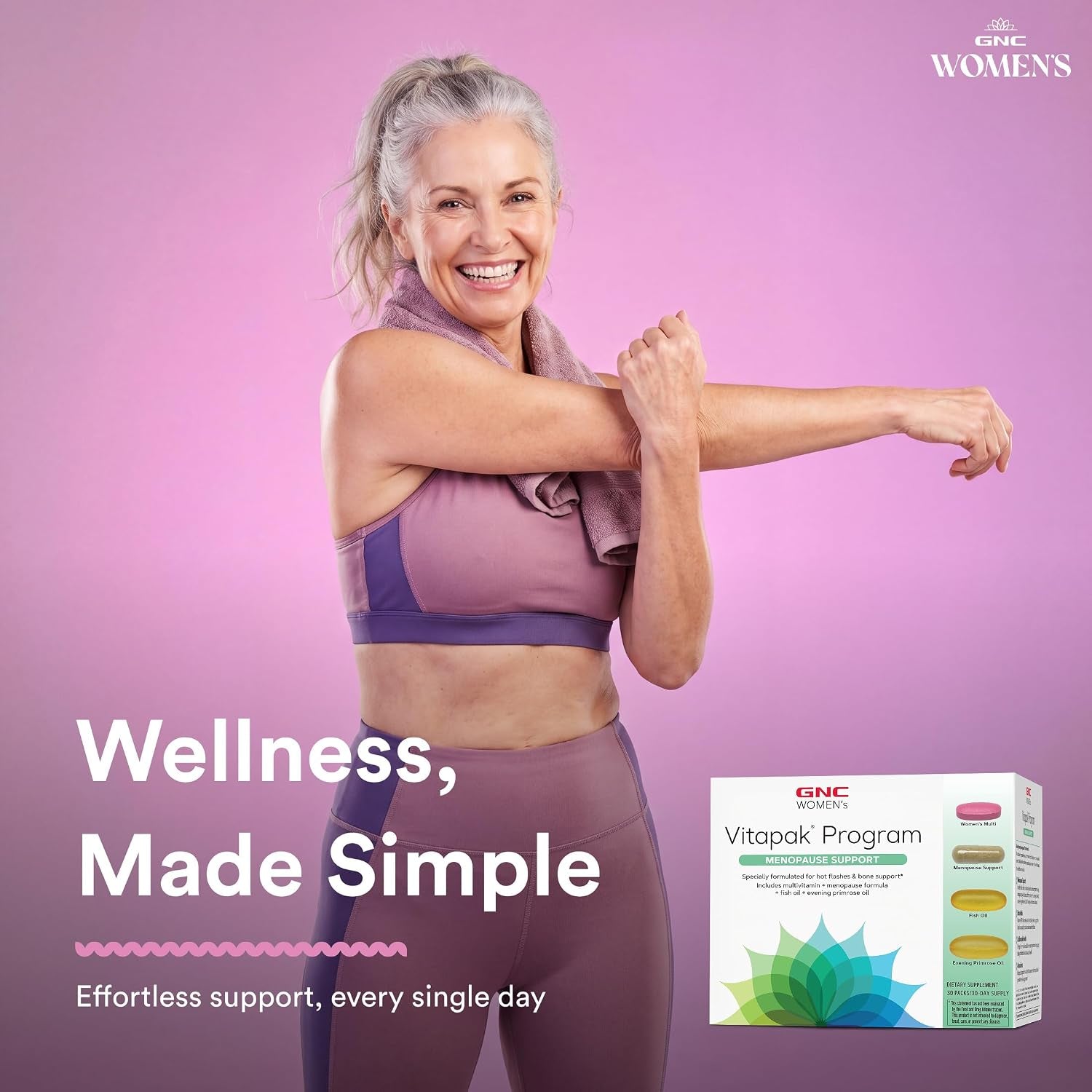 GNC Women’S Menopause Support Vitapak Program, Complete Nutrition 4 Products in 1, Hot Flash Support, Hormonal Balance, Black Cohosh, Evening Primrose Oil, 30 Daily Packs