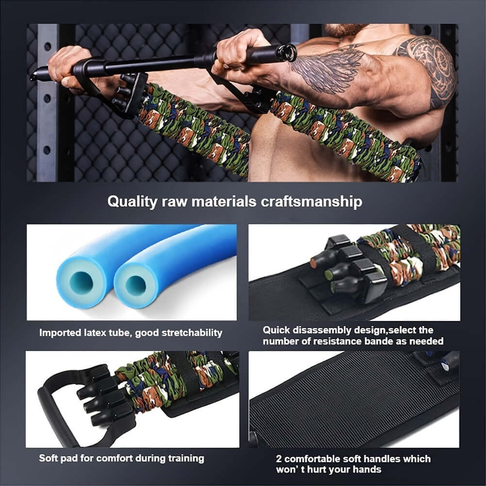 Chest resistance band home workouts featuring durable latex, soft handles, and quality materials for effective training.