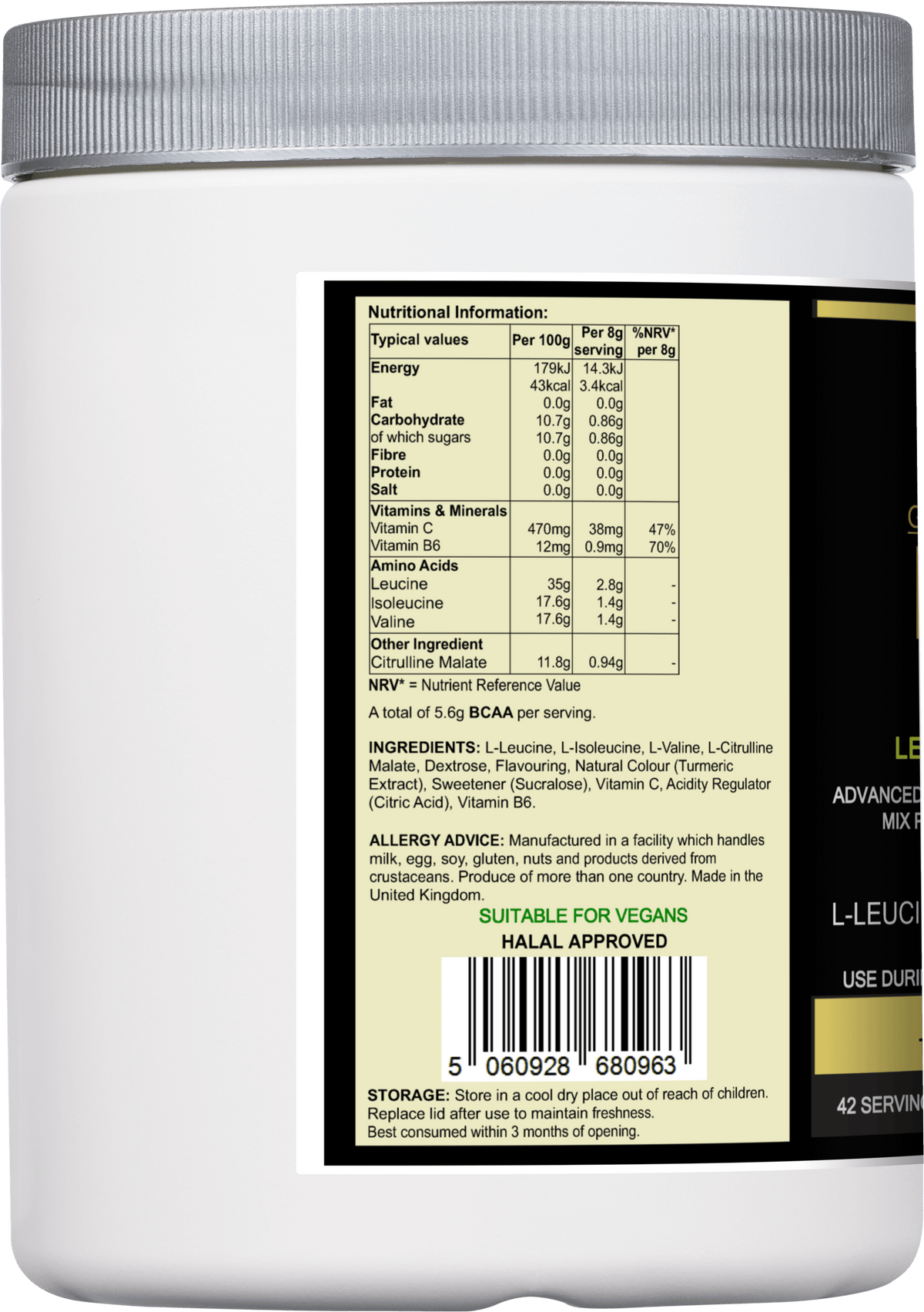 BCAA 2:1:1 supplement for muscle recovery nutritional information and ingredients
