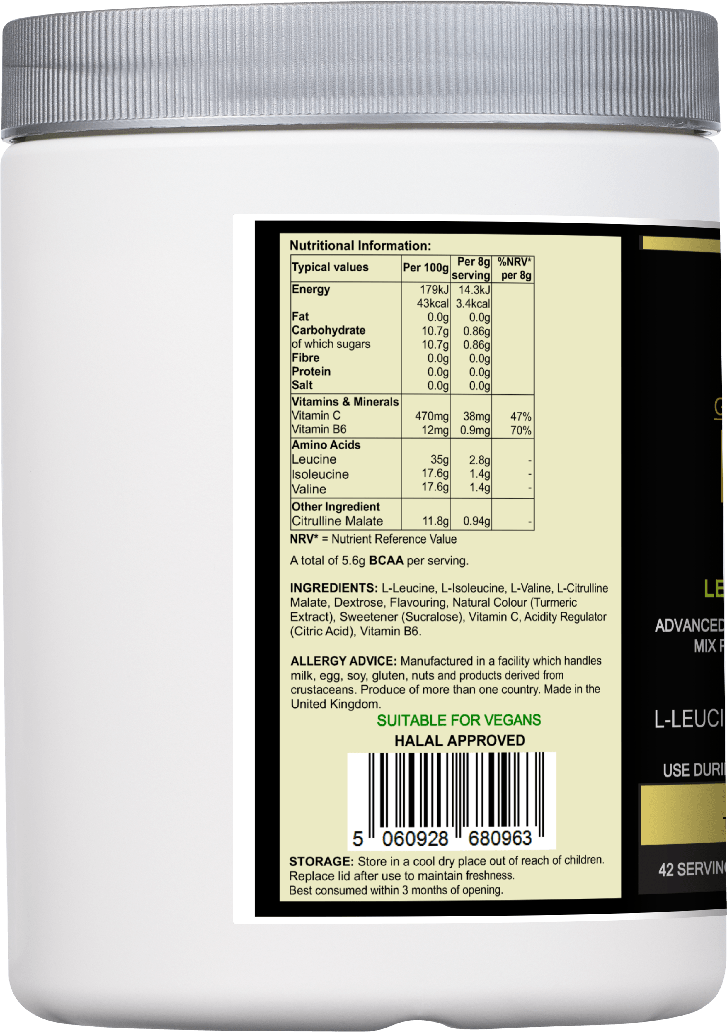 BCAA 2:1:1 supplement for muscle recovery nutritional information and ingredients