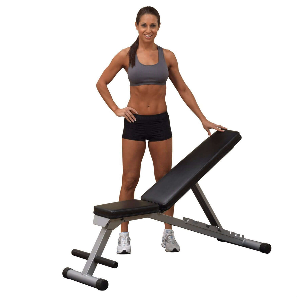 Multi-position weight training flat incline decline folding exercise bench for weight training.