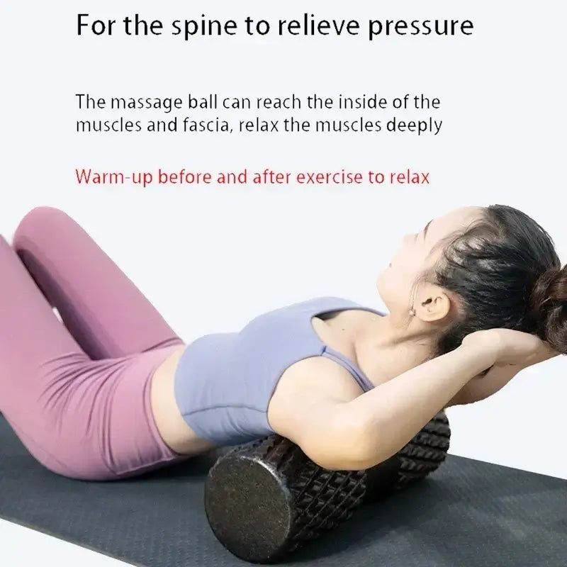 Fitness yoga foam roller used for relieving pressure on the spine during exercise and enhancing muscle relaxation.