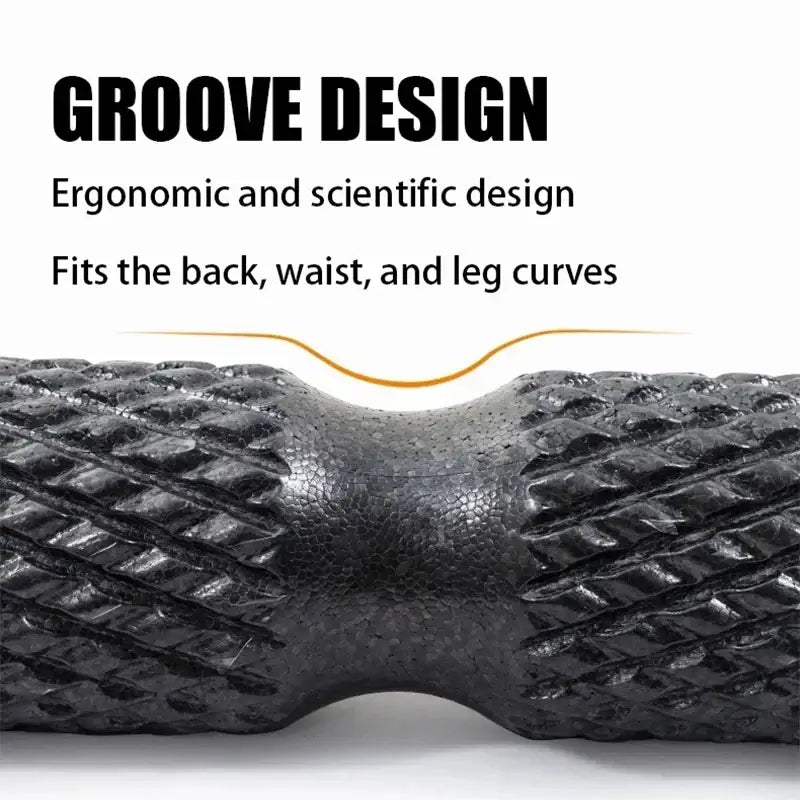 Fitness yoga foam roller featuring ergonomic groove design for back, waist, and leg comfort.
