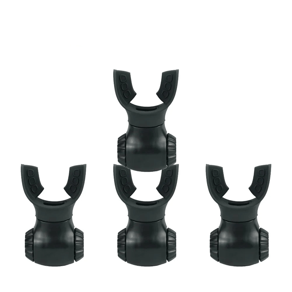 Adjustable resistance breathing trainer components, featuring four durable black connectors for enhanced lung training.