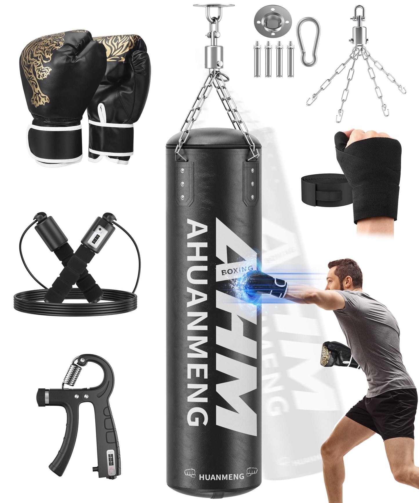 4FT Heavy-Duty Adult Punching Bag Set with 12 oz Boxing Gloves – PU Hanging Heavy Bag Kit