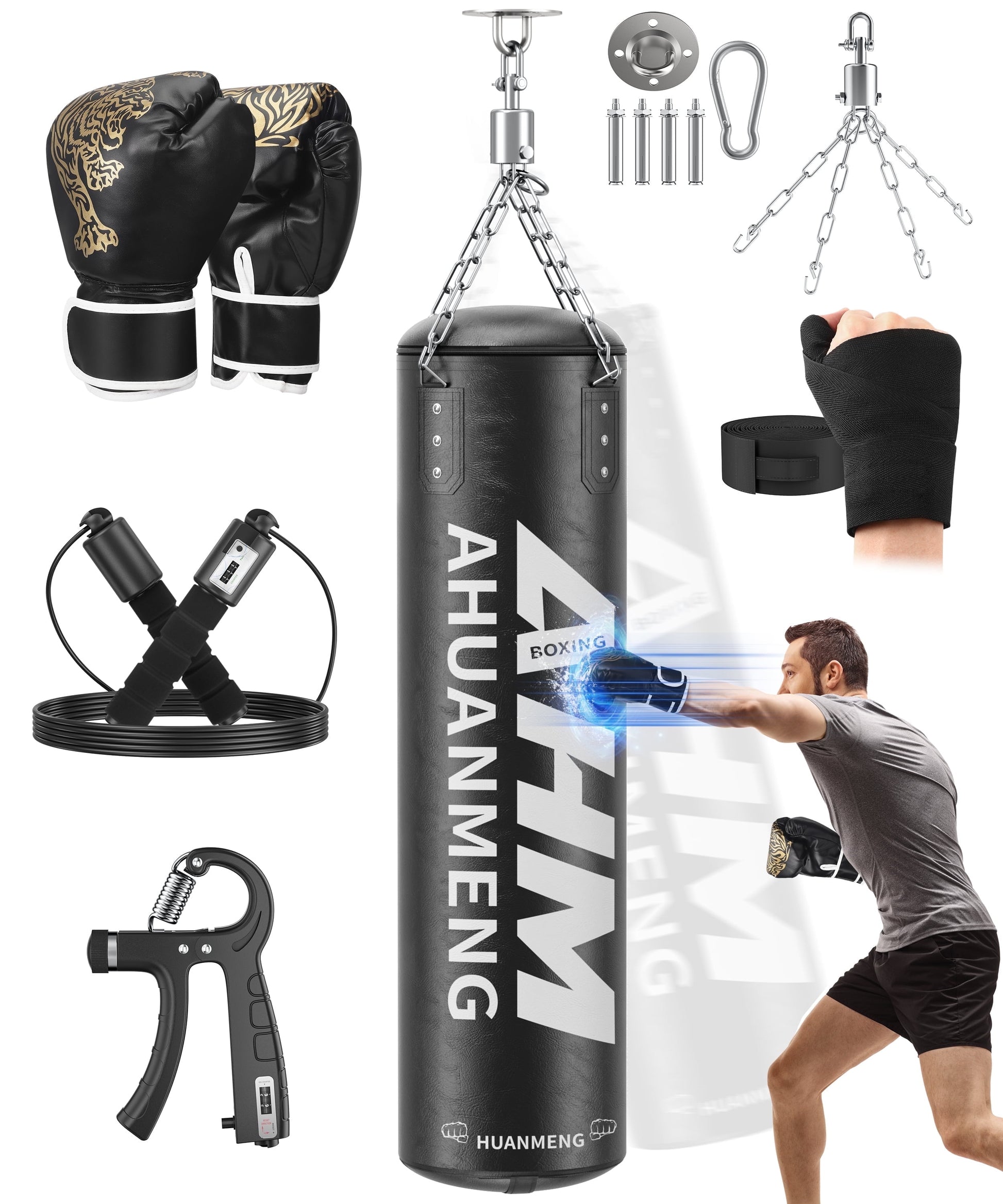 4FT Heavy-Duty Adult Punching Bag Set with 12 oz Boxing Gloves – PU Hanging Heavy Bag Kit