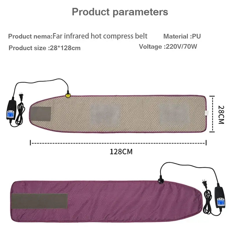 Electric sauna heating belt with far infrared sauna belt features, dimensions 28x128 cm, made of PU material.