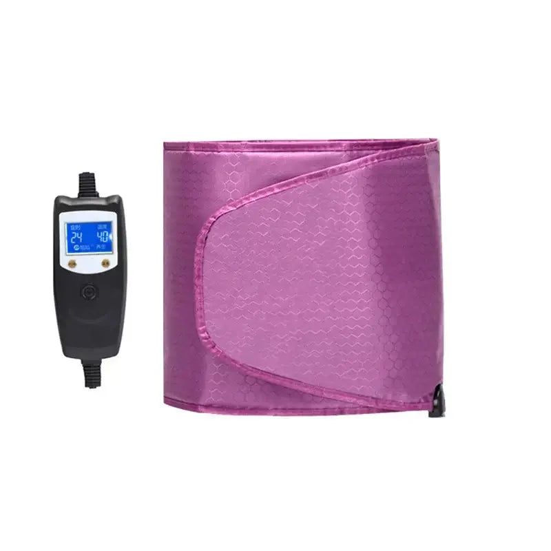 Electric sauna heating belt in pink with control panel for far infrared sauna belt therapy.