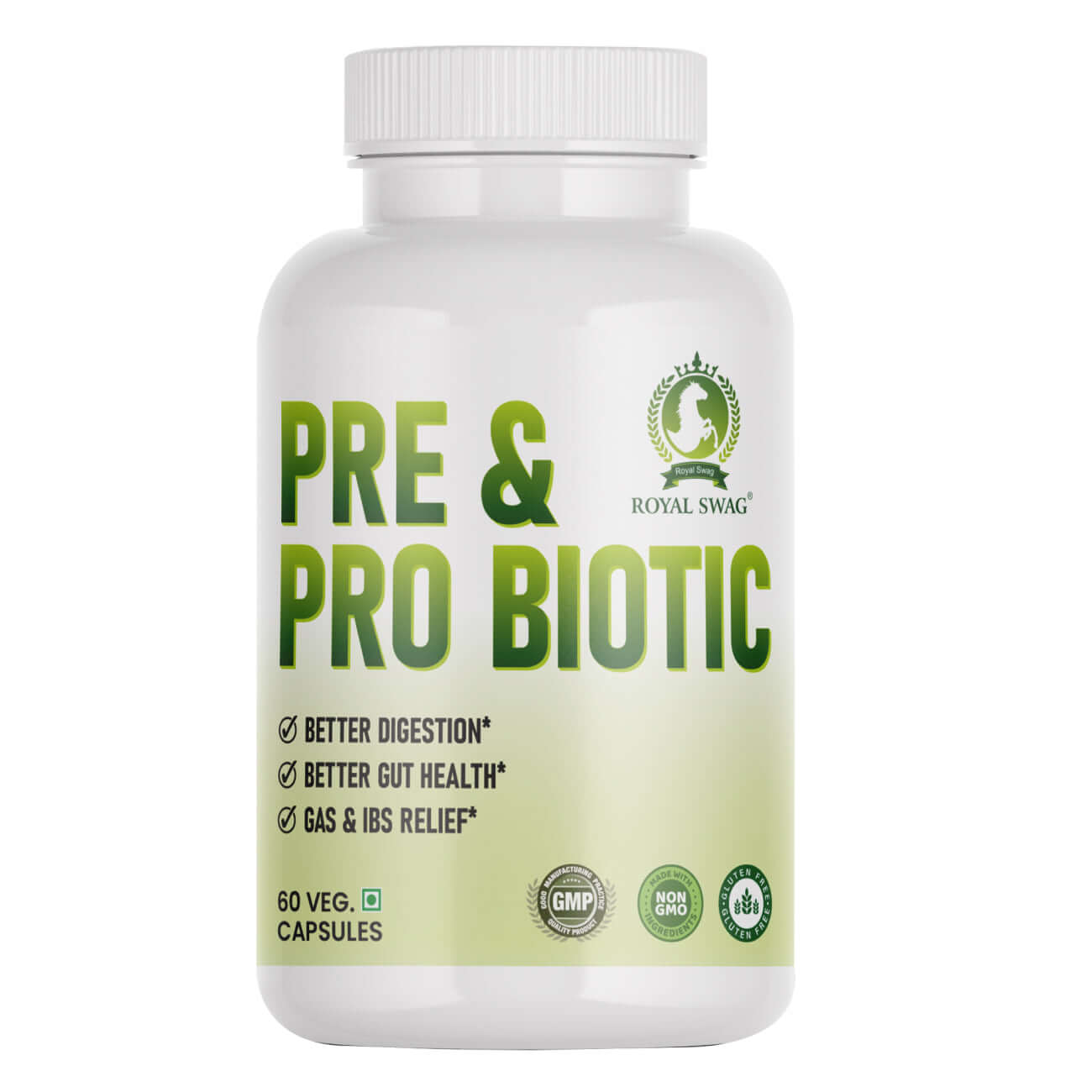 Probiotic prebiotic supplement tablets in a bottle for better digestion and gut health, 60 veggie capsules.