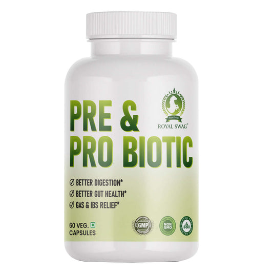 Probiotic prebiotic supplement tablets in a bottle for better digestion and gut health, 60 veggie capsules.