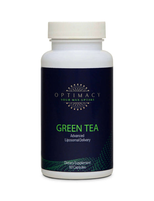 Liposomal green tea extract supplement in a bottle with 60 capsules for health-conscious individuals.
