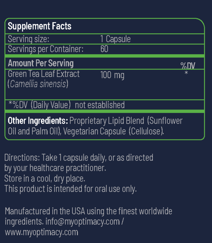 Supplement facts for LIPOSOMAL GREEN TEA EXTRACT *2 MONTH Supply* liposomal green tea extract supplement.