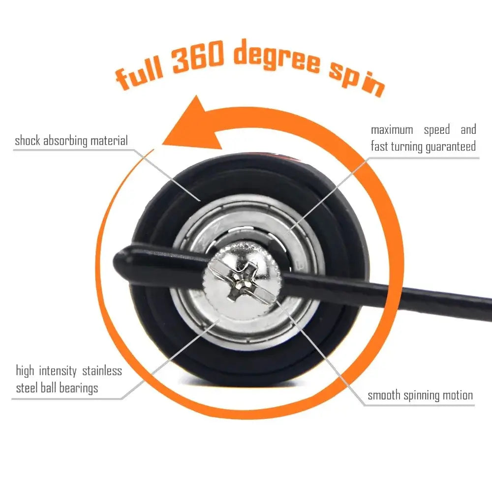 weighted crossfit jump rope features full 360 degree spin and high-intensity stainless steel ball bearings for smooth spinning motion.